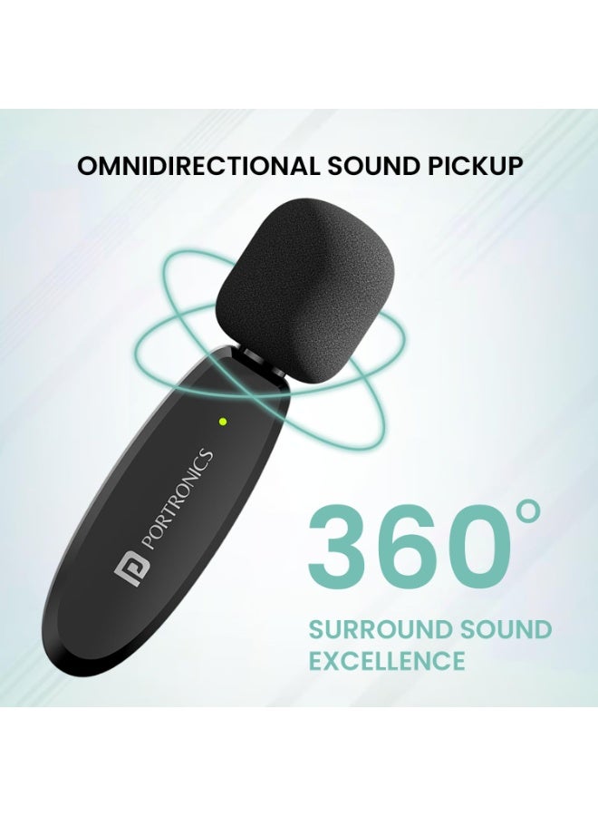بورترونيكس Portronics Dash 7 Omnidirectional Type C Wireless Microphone, Noise Cancellation, Plug & Play, Lapel Wireless Mic for Video Recording, Supports Type C Android, iPhone, Camera(Black) - Image 2